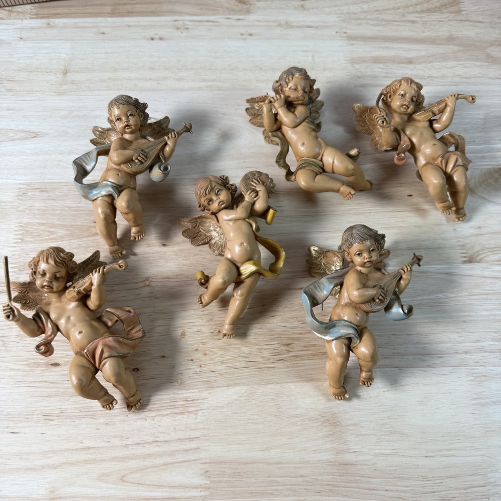 Vintage Fontanini Musical Cherubs Angels Set Of 6 Italy Roman Inc Ornaments Putt
